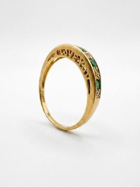10kt Gold “I Love You” Emerald and Diamond Channel-Set Band Ring